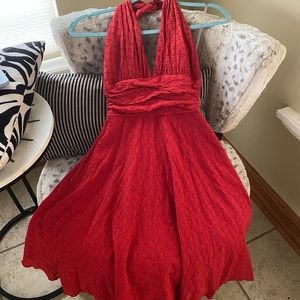 Red Eyelet Midi Dress